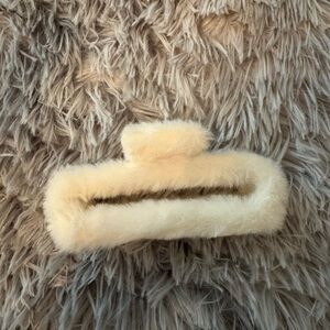 Cream Furry Hair Clip